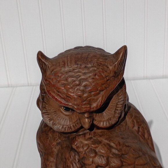 Vintage Great Horned Owl Ceramic Statue Figurine Hand Painted Byron Mold MCM 70s - Picture 7 of 12